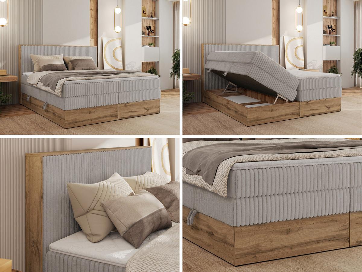 BOXBETT WOOD CLASSIC KING 200/200 - Hellgrau Cord - H4 - Hellgrau, Textil (200/200cm) - MKS