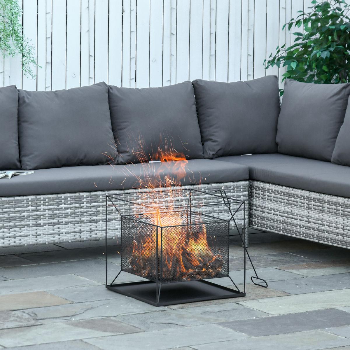 FEUERSCHALE, Metall, Schwarz - Schwarz, Metall (45/43/45cm) - Outsunny