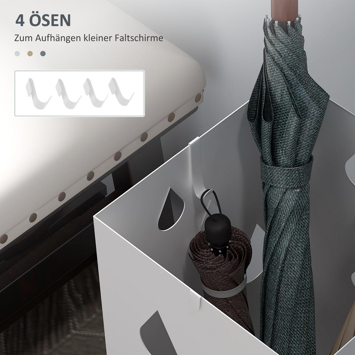 REGENSCHIRMSTÄNDER Schirmständer mit 4 Haken, Wasserauffangschale Stahl Weiß - Weiß, Metall (15.5/40/15.5cm) - HOMCOM