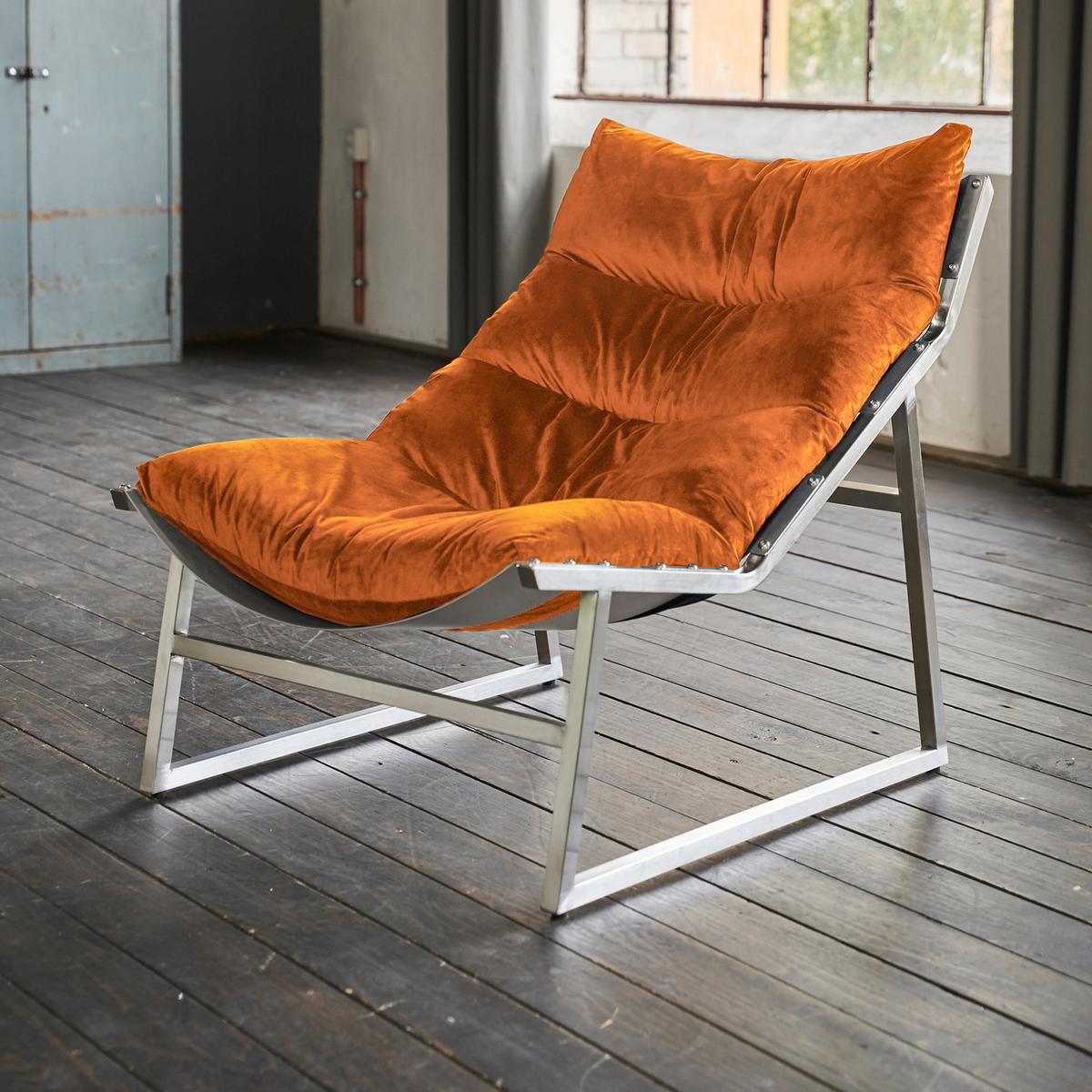 RELAXSESSEL SIRO Orange Webstoff - Silberfarben/Orange, Textil/Metall (70/78/125cm) - KAWOLA