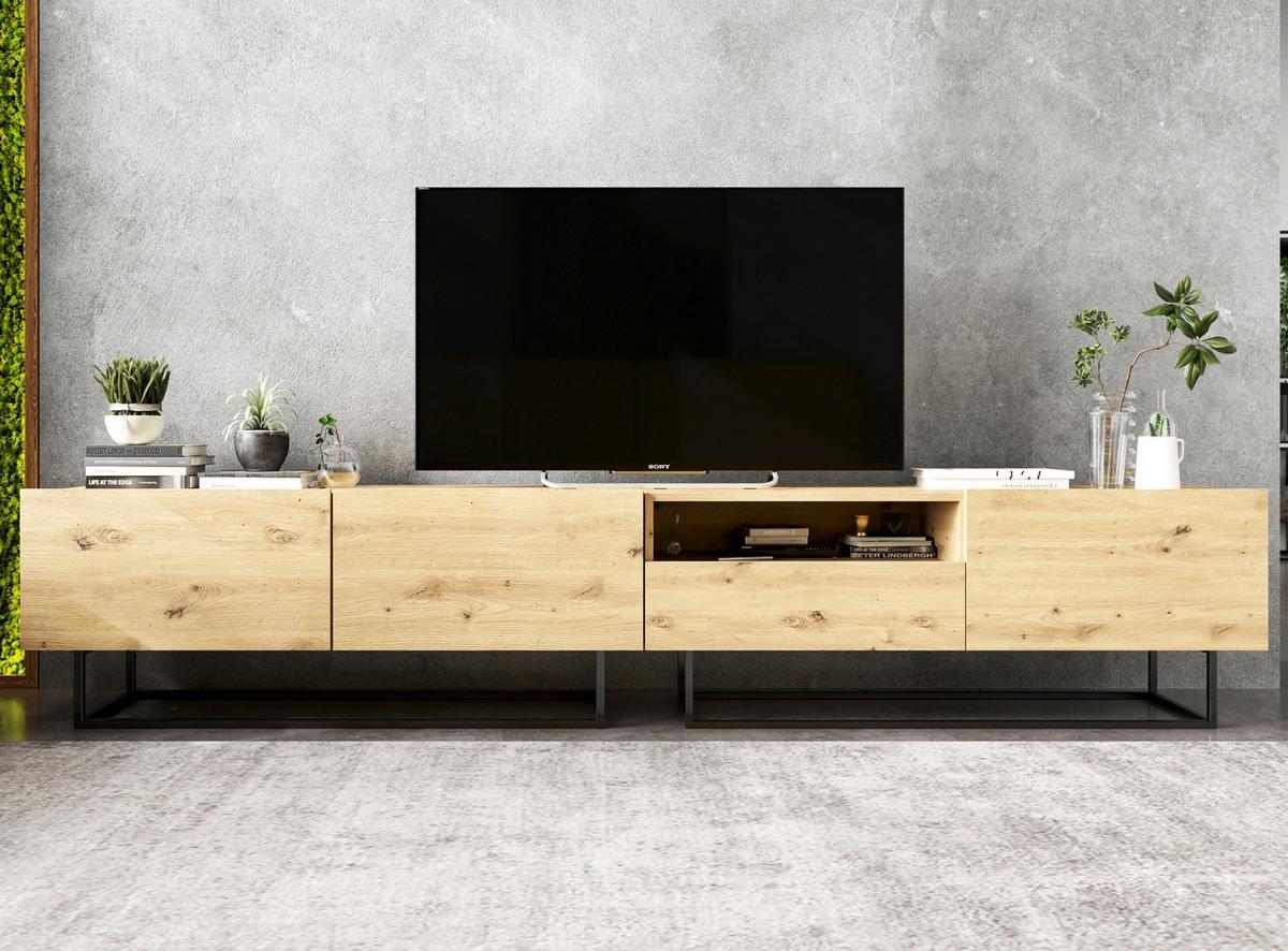 TV-LOWBOARD 2-er Set Enjoy Eiche Artisan Matt Schublade mit Metallrahmen 120 cm - Schwarz/Eiche Artisan, Keramik/Holzwerkstoff (240/46/35cm) - Meble Lindner
