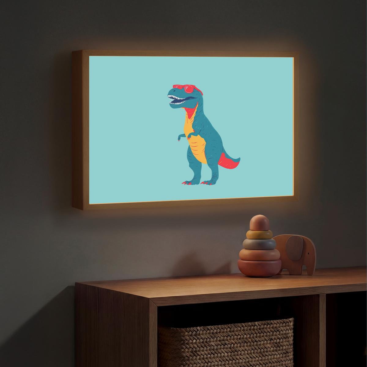 WANDLEUCHTE MIT AKKU Dinosaurier - Blau - Sonnenbrille 60x40 cm - Hellblau, Holzwerkstoff (60/40/8cm) - OnlyWow