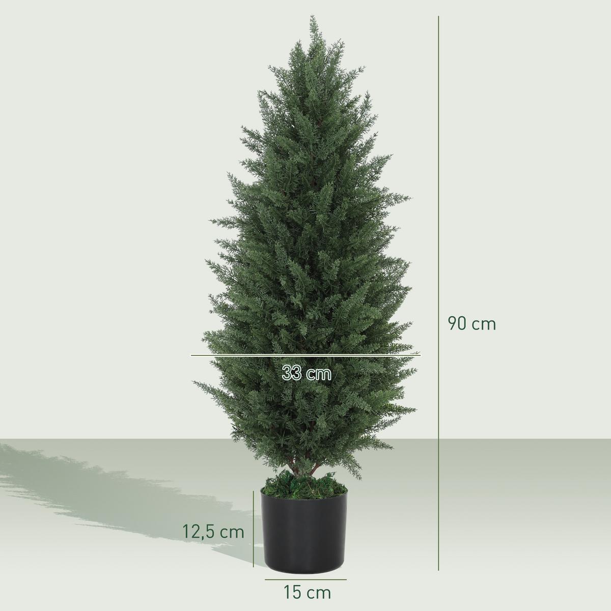 KÜNSTLICHE Zypressen 2er-Set groß 90 cm Kunstpflanze im Topf für Wohnzimmer - Grün, Kunststoff (90cm) - HOMCOM