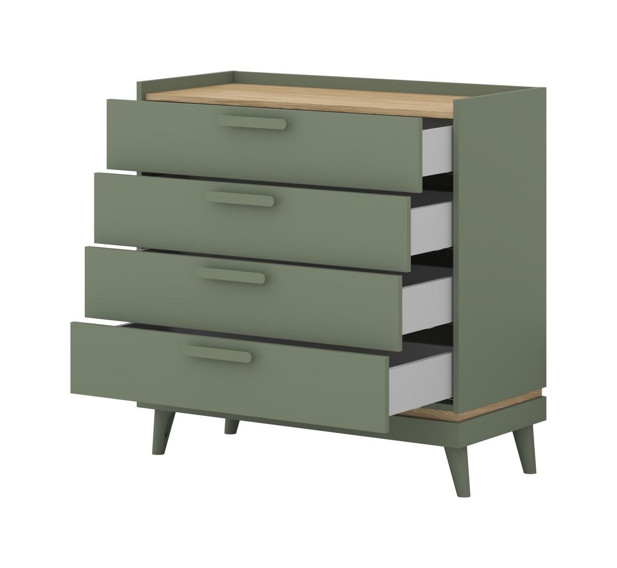 SIDEBOARD ACARA 90x40x90 cm mit 4 Schubladen Grün - Grün, Holzwerkstoff (90/90/40cm) - MASSENO