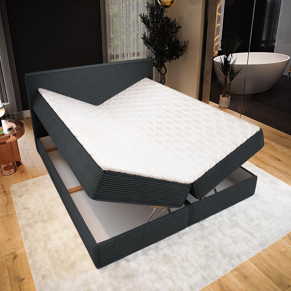 BOXBETT PELLIO 180x200 cm mit Matratze und Topper - Graphitfarben - Graphitfarben, Holz (180/200cm) - MASSENO