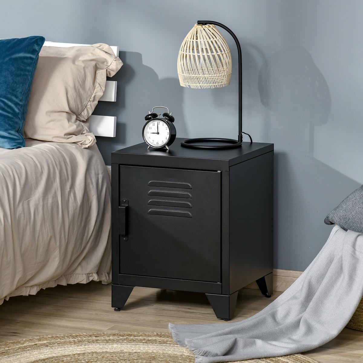 NACHTTISCH Nachtschrank Beistelltisch mit Regal Tür Industriedesign Metall - Schwarz, Metall (40/50/40cm) - HOMCOM