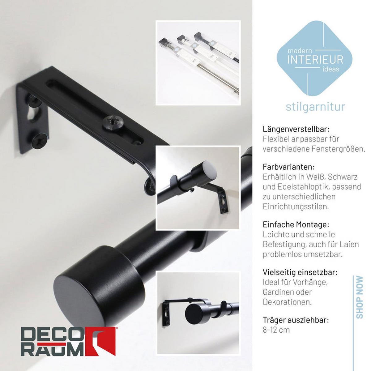 GARDINENSTANGE ausziehbar 70-120cm 1-Lauf Flexa - Schwarz, Metall (70cm) - Deco-Raum
