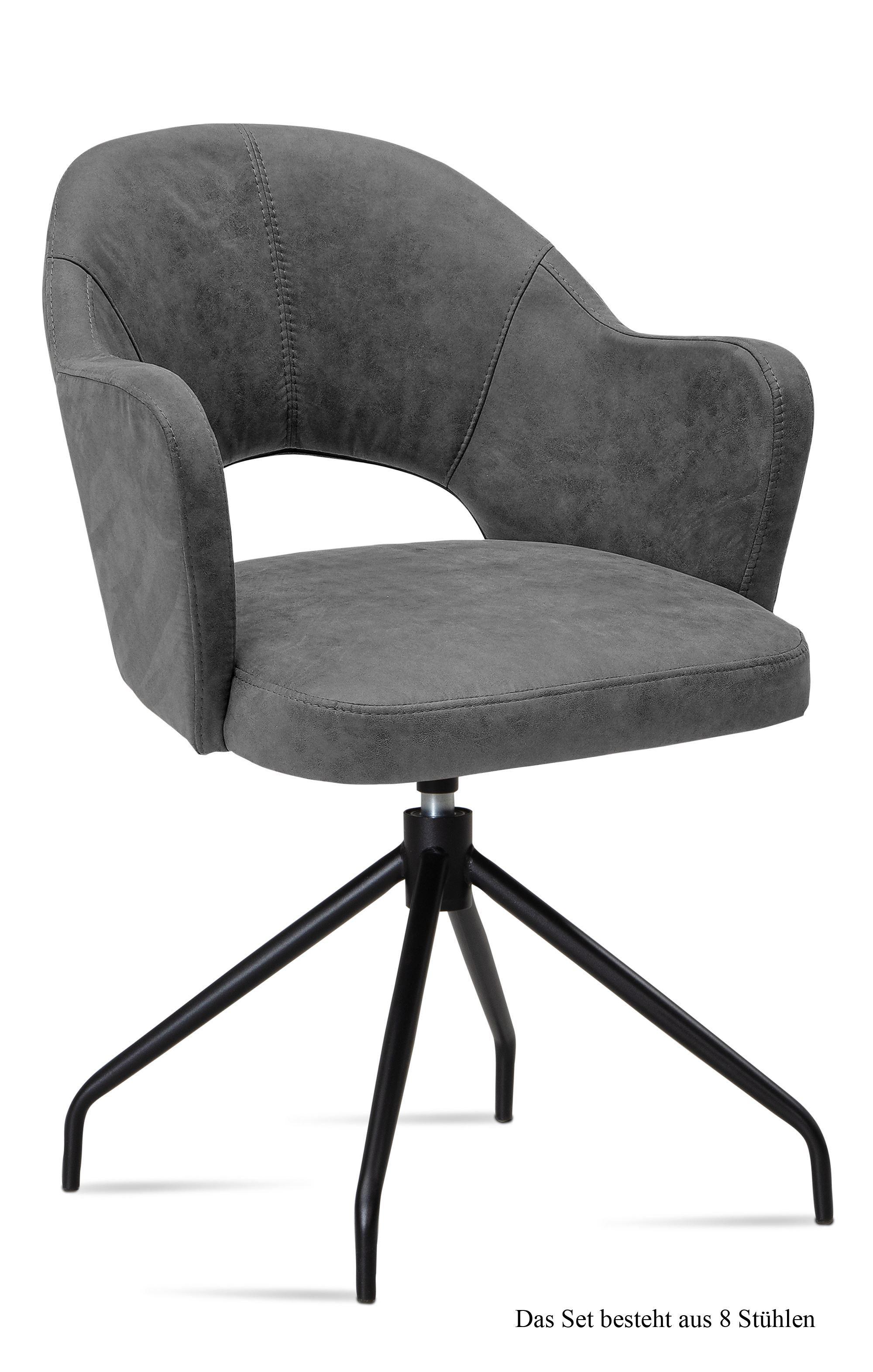 ARMLEHNSTUHL drehbar (8er-Set) Dorcas 59x87x61 Schwarz/Grau - Schwarz/Grau, Kunststoff (61/87/59cm) - 58aufmkessel
