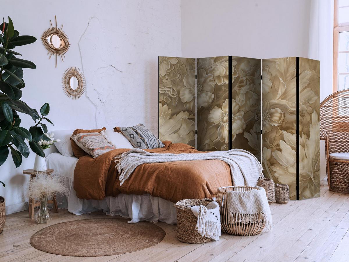 PARAVENT 5-tlg 225x172 cm Beige Blumen - Braun, Holz/Textil (225/172/3cm) - Muralo