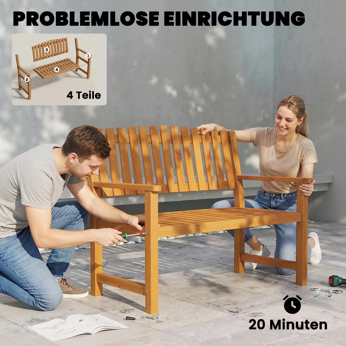 GARTENBANK Akazienholz Naturholz - Naturfarben, Holz (64/92/112cm) - Outsunny