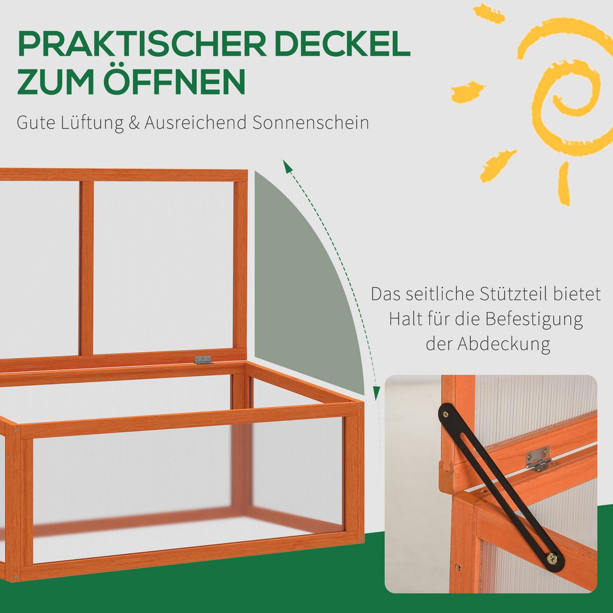 GEWÄCHSHAUS Pflanzenbeet mit Abdeckung, Tannenholz, Polycarbonat, Orange - Orange, Holz (46/40/90cm) - Outsunny
