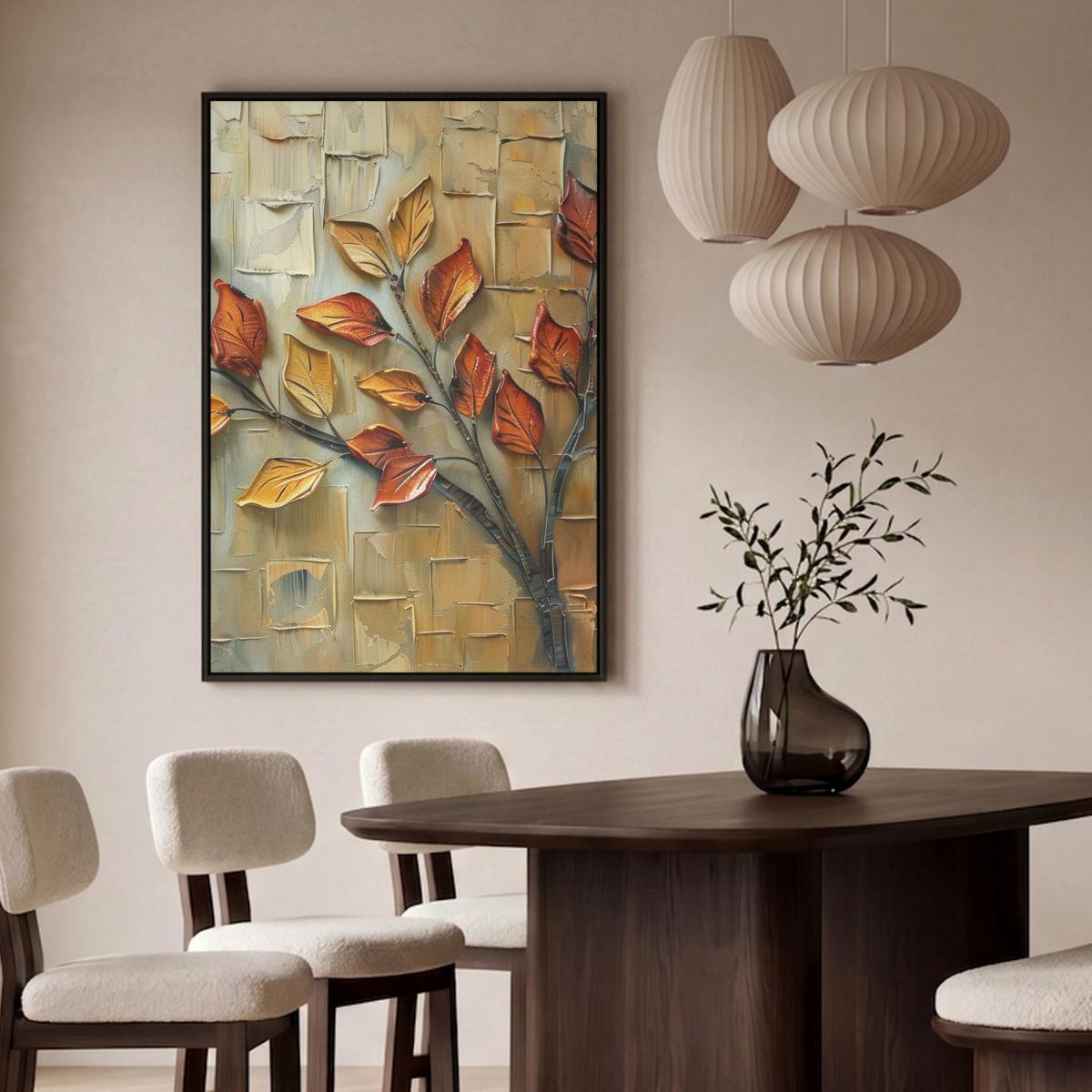 LEINWAND Bilder mit Rahmen - Baum - Abstrakt - Natur - Kunst - 90x140 - Goldfarben, Textil (90/140cm) - MuchoWow