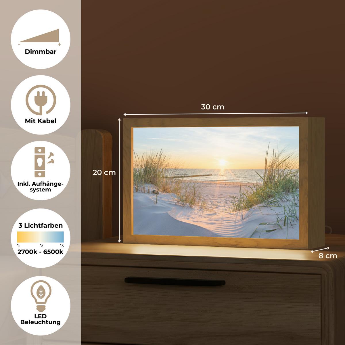 TISCHLEUCHTE Strand - Sonne - Düne - Gras - Sand - Horizont 30x20 cm - Cognac, Holzwerkstoff (8/30/20cm) - OnlyWow
