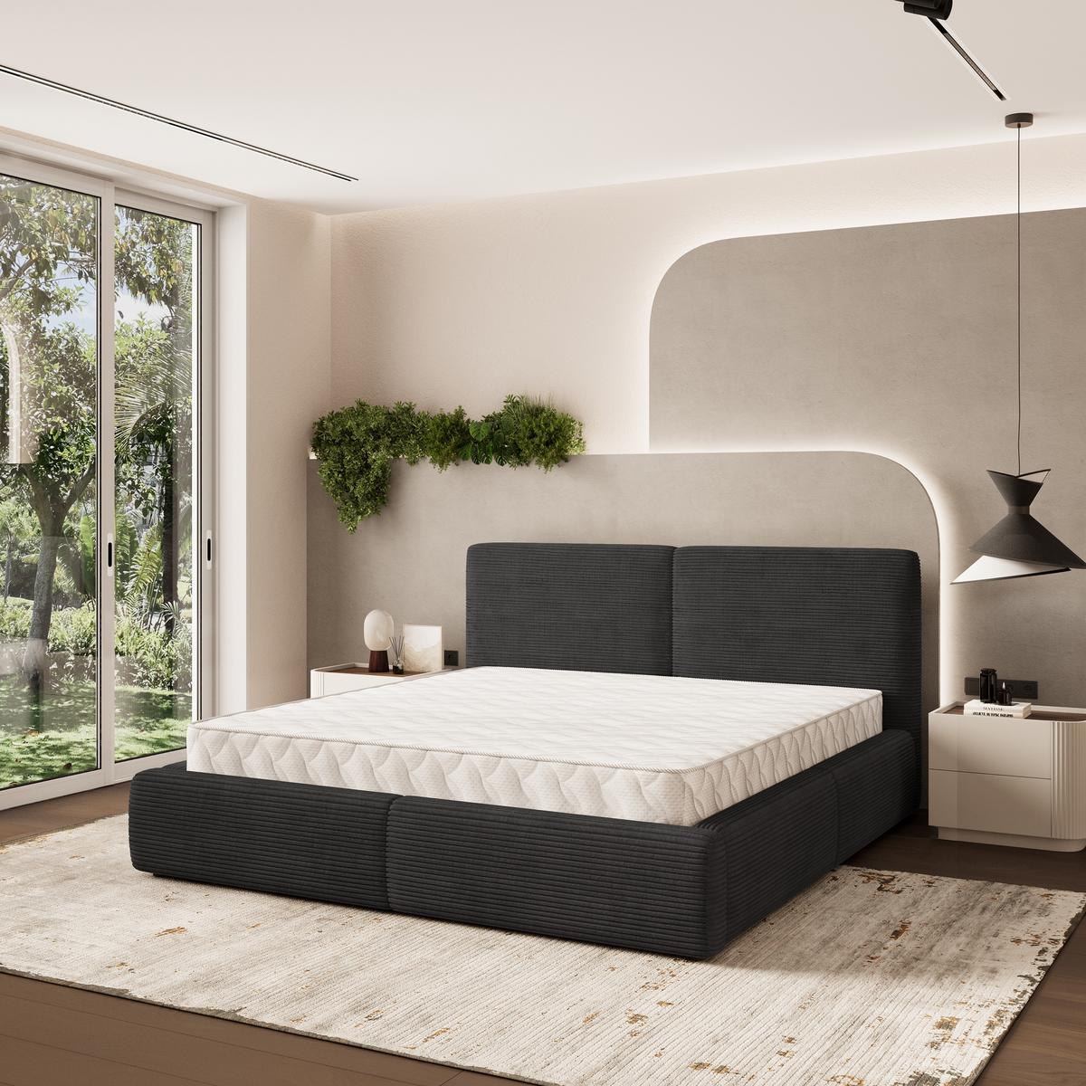 POLSTERBETT FELURO 180x200 cm mit Bettkästen - Schwarz - Schwarz, Holz (180/200cm) - MASSENO