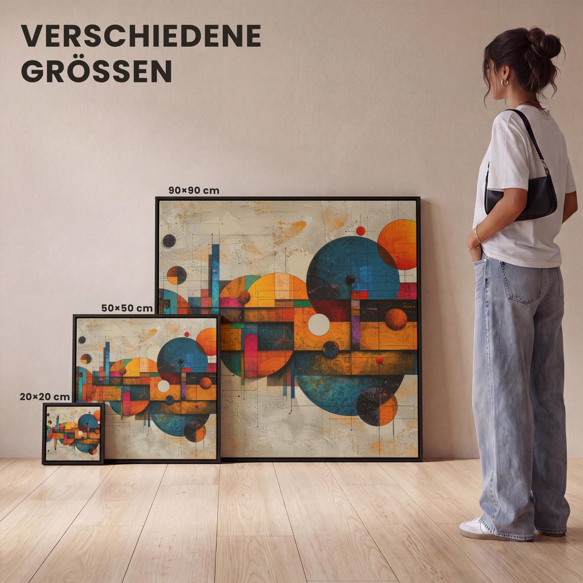 LEINWAND Bilder mit Rahmen - Vintage - Moderne Kunst - Orange - Geometrische Formen - 20x20 - Multicolor, Textil (20/20cm) - MuchoWow
