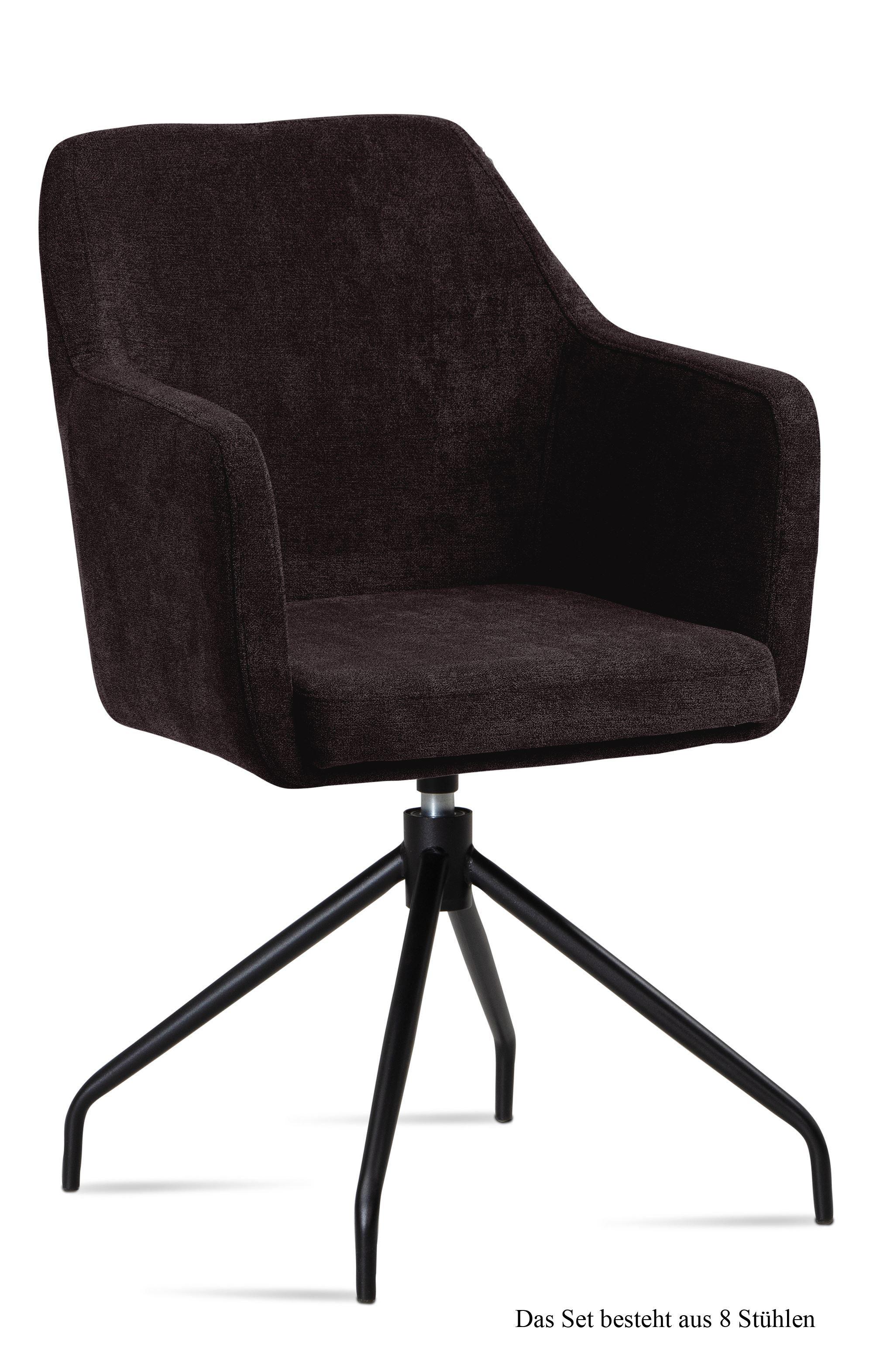 ARMLEHNSTUHL drehbar (8er-Set) Donnie 57x87x60 Schwarz/Espresso - Dunkelbraun/Schwarz, Kunststoff (60/87/57cm) - 58aufmkessel