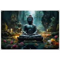GARTENPOSTER Buddha - Statue - Buddha - Zen - Kunst - Buddha Poster für draußen 180x120 cm - Dunkelgrau, Kunststoff (180/120/0.2cm) - OnlyWow