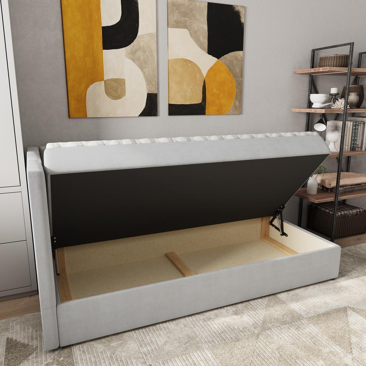 BOXBETT BEVE 80x200 cm mit Matratze und Topper, H2+H3 - Hellgrau - Hellgrau, Holz (80/200cm) - MASSENO