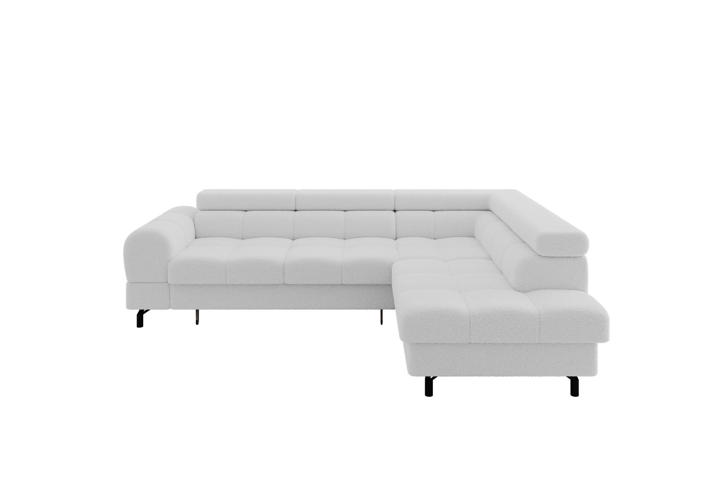 ECKSOFA mit Schlaffunktion Ottomane Rechts LUMA-L 272x203x70 Weiß Bouclé - Schwarz/Weiß, Holzwerkstoff/Kunststoff (203/272cm) - ALTDECOR