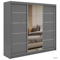 SCHWEBETÜRENSCHRANK 240 - SKORIA - Grau mit Spiegel - Alufarben/Grau, Holzwerkstoff/Metall (240/216/61cm) - MKS