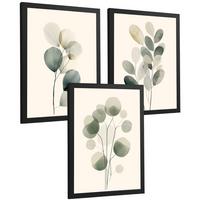 POSTER 3er Bilder-Set Wandbilder Pflanzen Minimalistisch modern Wohnzimmer Deko, Schlafzimmer, Küche, Badezimmer Schwarzer Rahmen A4 - Schwarz, Papier (29.7/1/21cm) - Nacnic