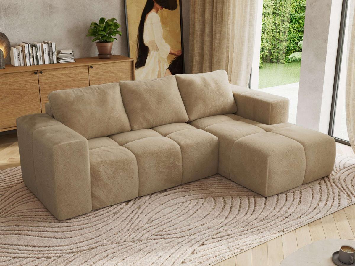 ECKSOFA MONIVA Beige Plüsch - Rechts - Beige/Schwarz, Kunststoff/Textil (266/164cm) - MKS