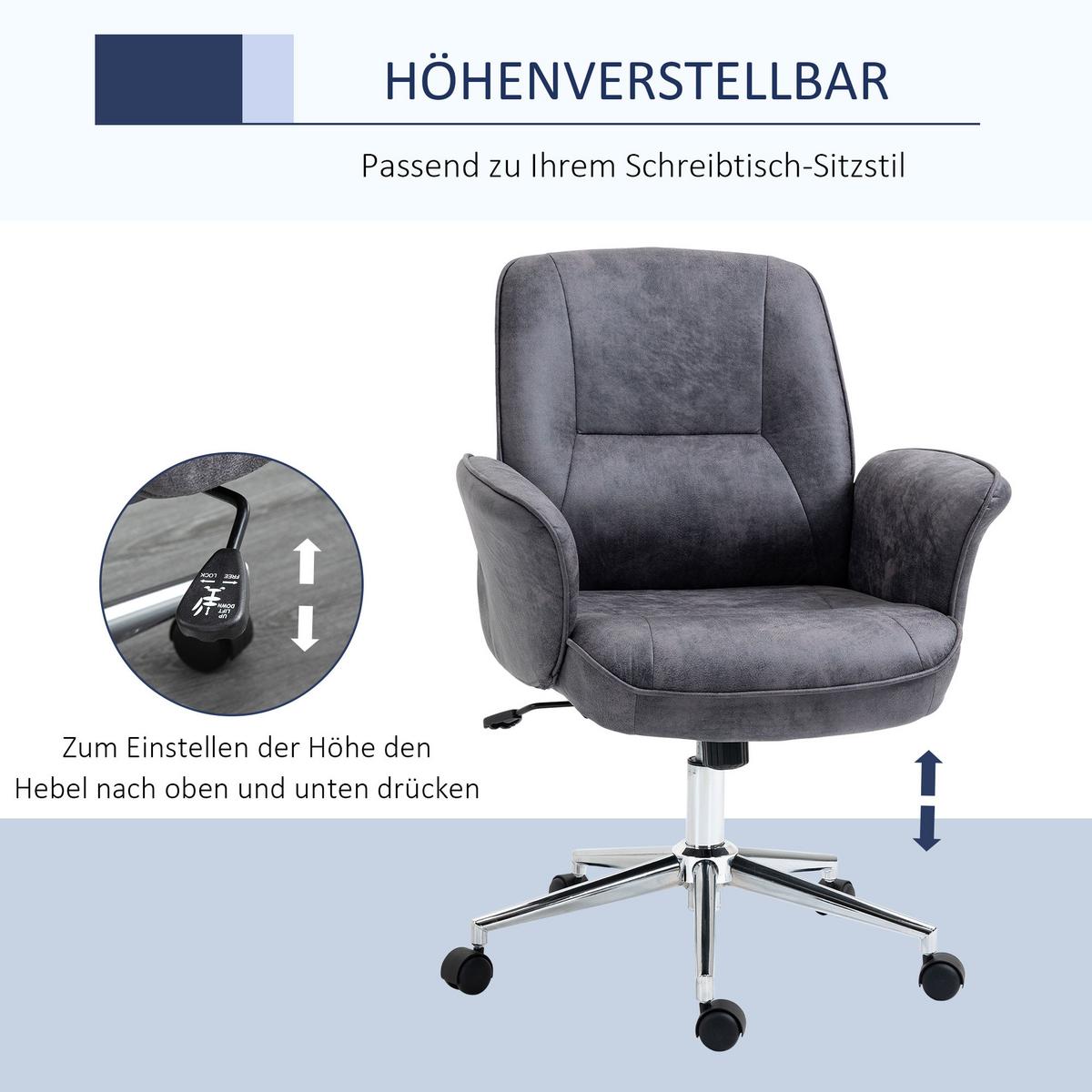 BÜROSTUHL Schreibtischstuhl drehbar verstellbar Mikrofaser Schaumstoff Grau - Dunkelgrau, Kunststoff (70/106/65cm) - Vinsetto