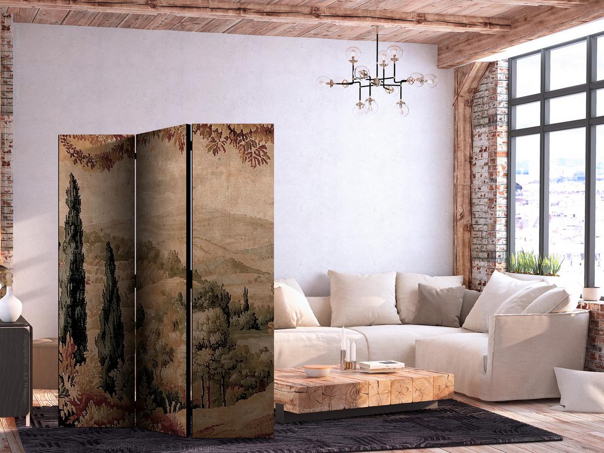 PARAVENT Akustik 3-tlg 135x172 cm Retro Landschaft - Multicolor, Holz/Textil (135/172/3cm) - Muralo