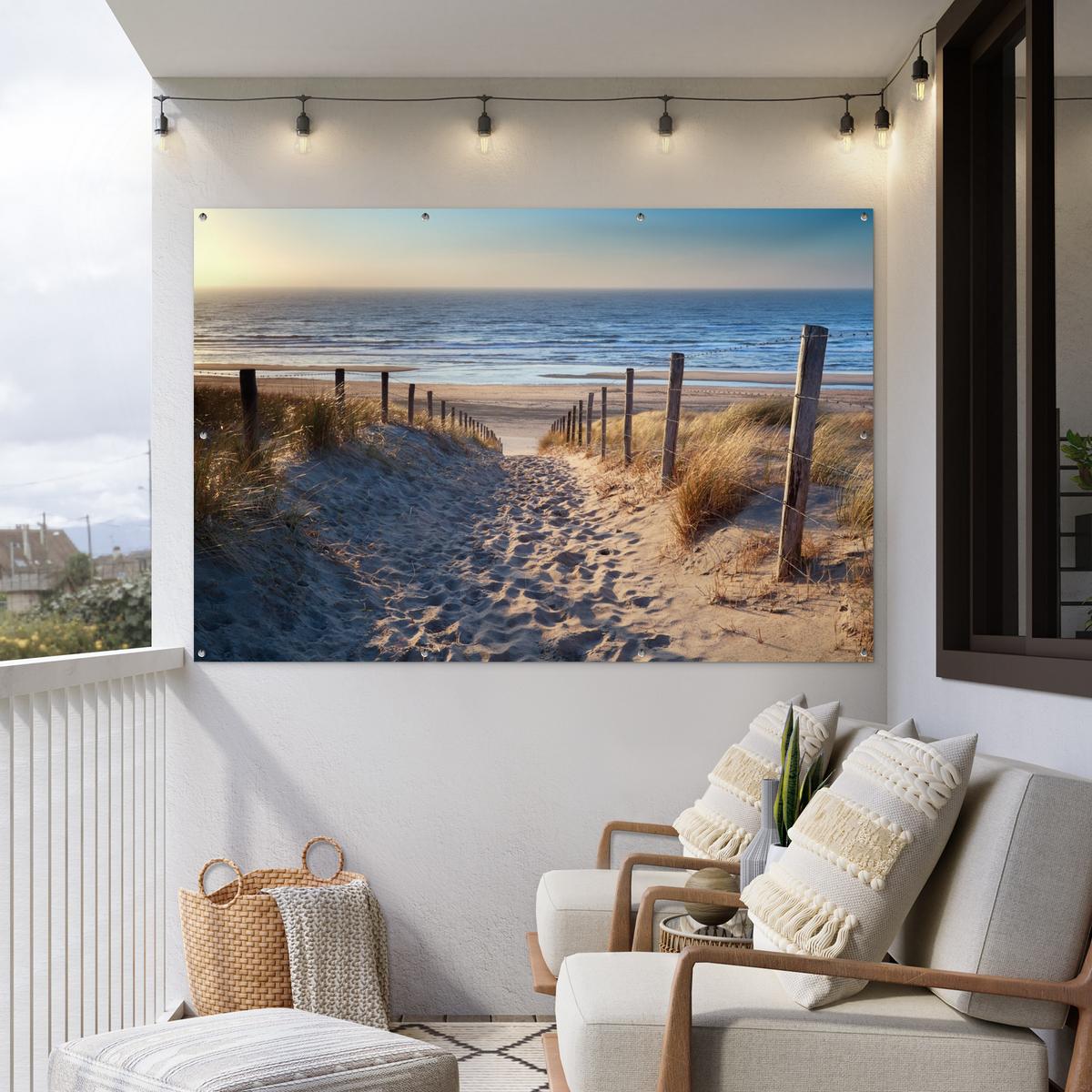 GARTENPOSTER Strand - Meer - Niederlande - Dünen - Sonne Poster für draußen 180x120 cm - Sandfarben, Kunststoff (180/120/0.2cm) - OnlyWow