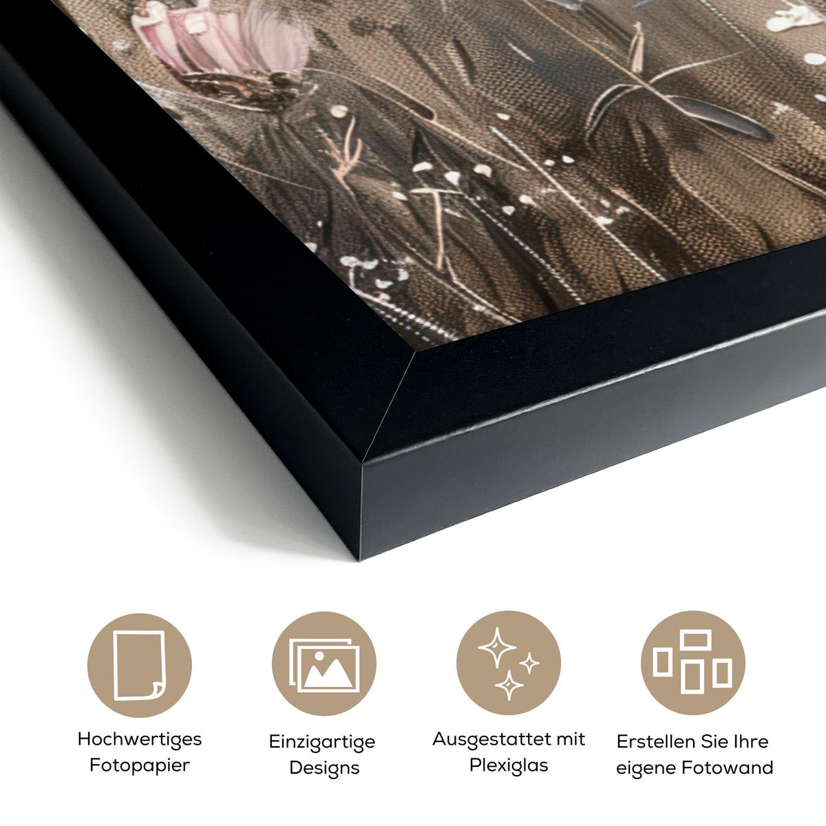 POSTER MIT RAHMENGERAHMTES BILD Blumen - Rosa - Modern - Beige 80x60 cm - Beige, Papier (80/60cm) - MuchoWow