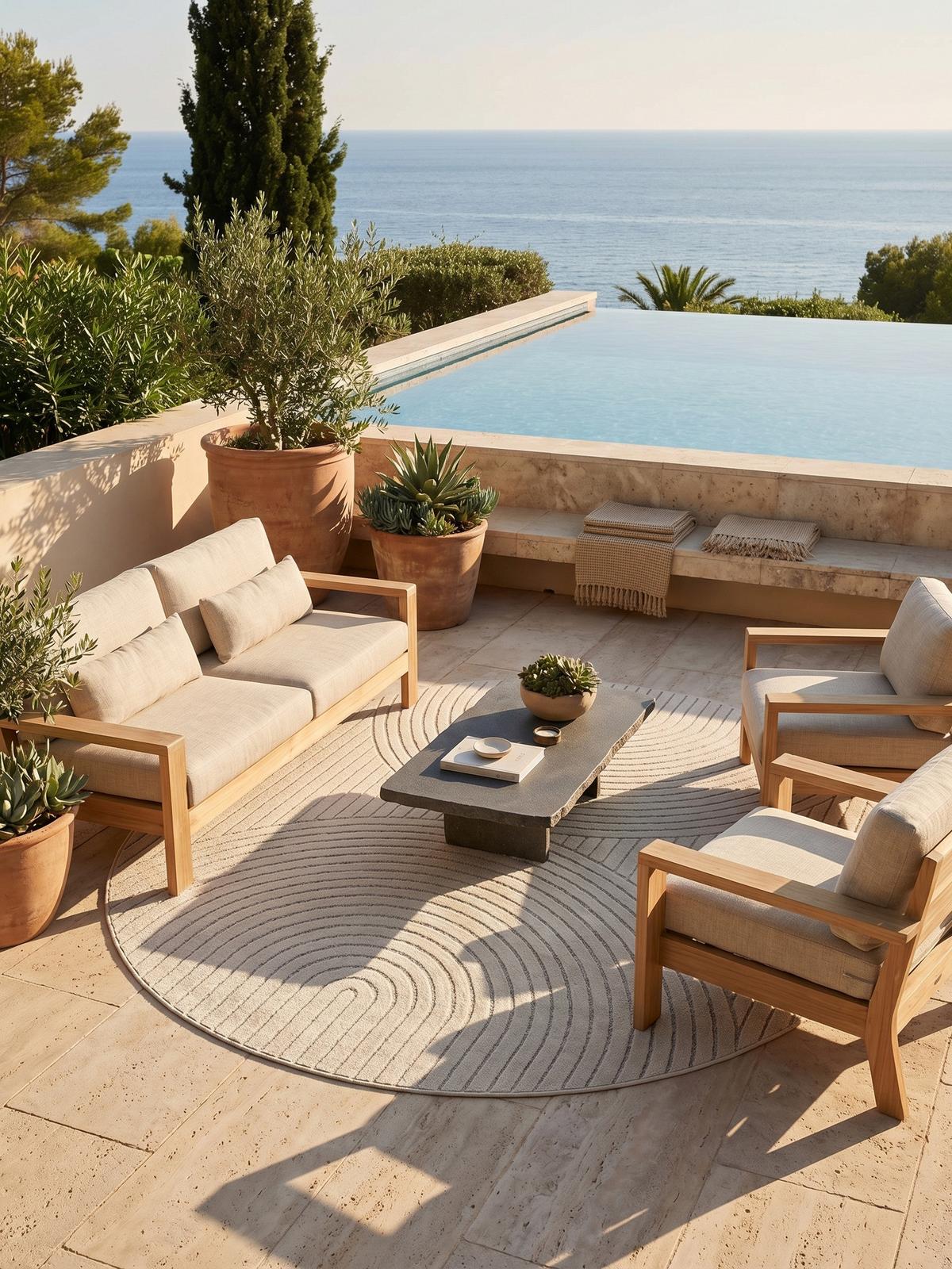 TEPPICH Outdoor ENGADIN in Creme, im Skandi-Stil mit 3D-Design, Ø 120 cm - Beige, Textil (120/120cm) - KADIMA DESIGN