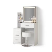 SCHMINKTISCH Monza Weiß mit LED-Spiegel und Hocker - Weiß, Holzwerkstoff (80/131.6/36cm) - Livinity®