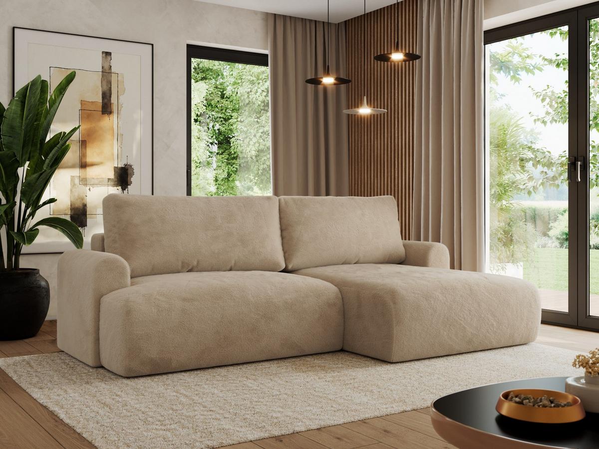 ECKSCHLAFSOFA TONO L Beige Plüsch - rechts - Beige/Schwarz, Kunststoff/Textil (150/260cm) - MKS