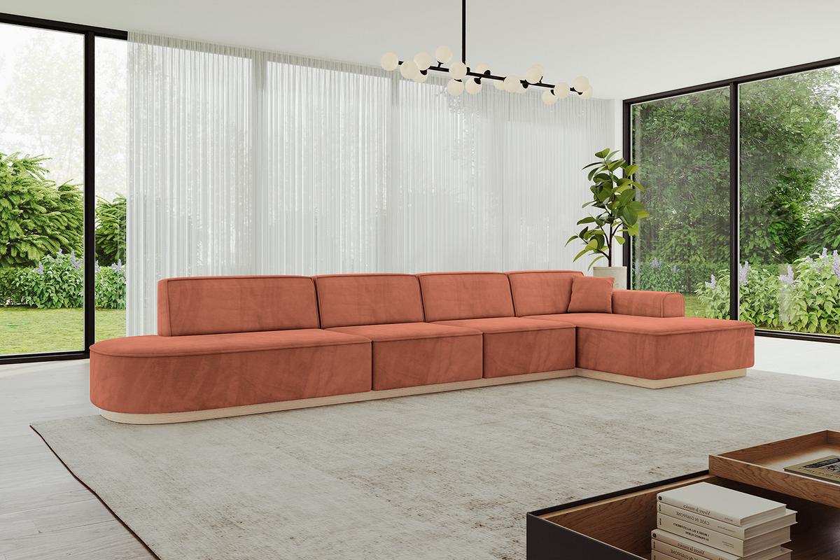 ECKSOFA Ottomane Rechts IREA-L3 - 412x165x80 cm Apricot - Koralle, Holzwerkstoff/Textil (412/165cm) - ALTDECOR