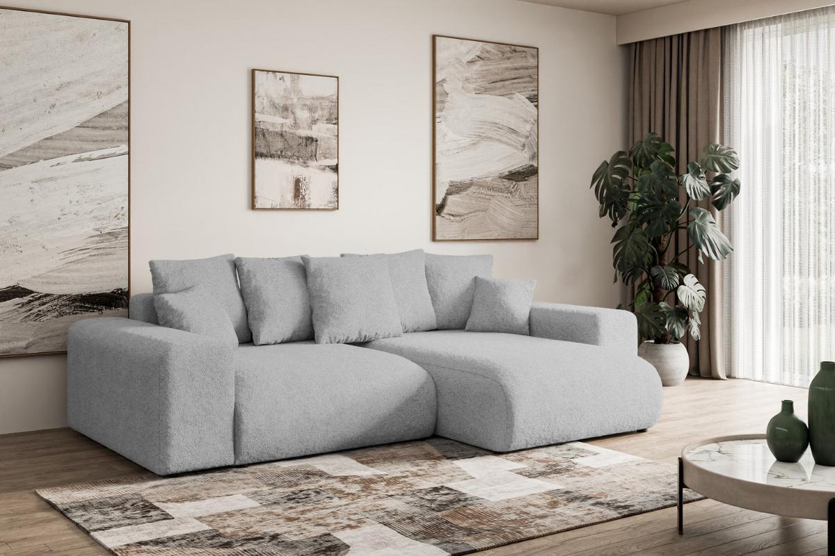 ECKSOFA Ottomane rechts ESKAR-L 266x176x72 Hellgrau Bouclé - Hellgrau/Schwarz, Holzwerkstoff/Kunststoff (176/266cm) - ALTDECOR