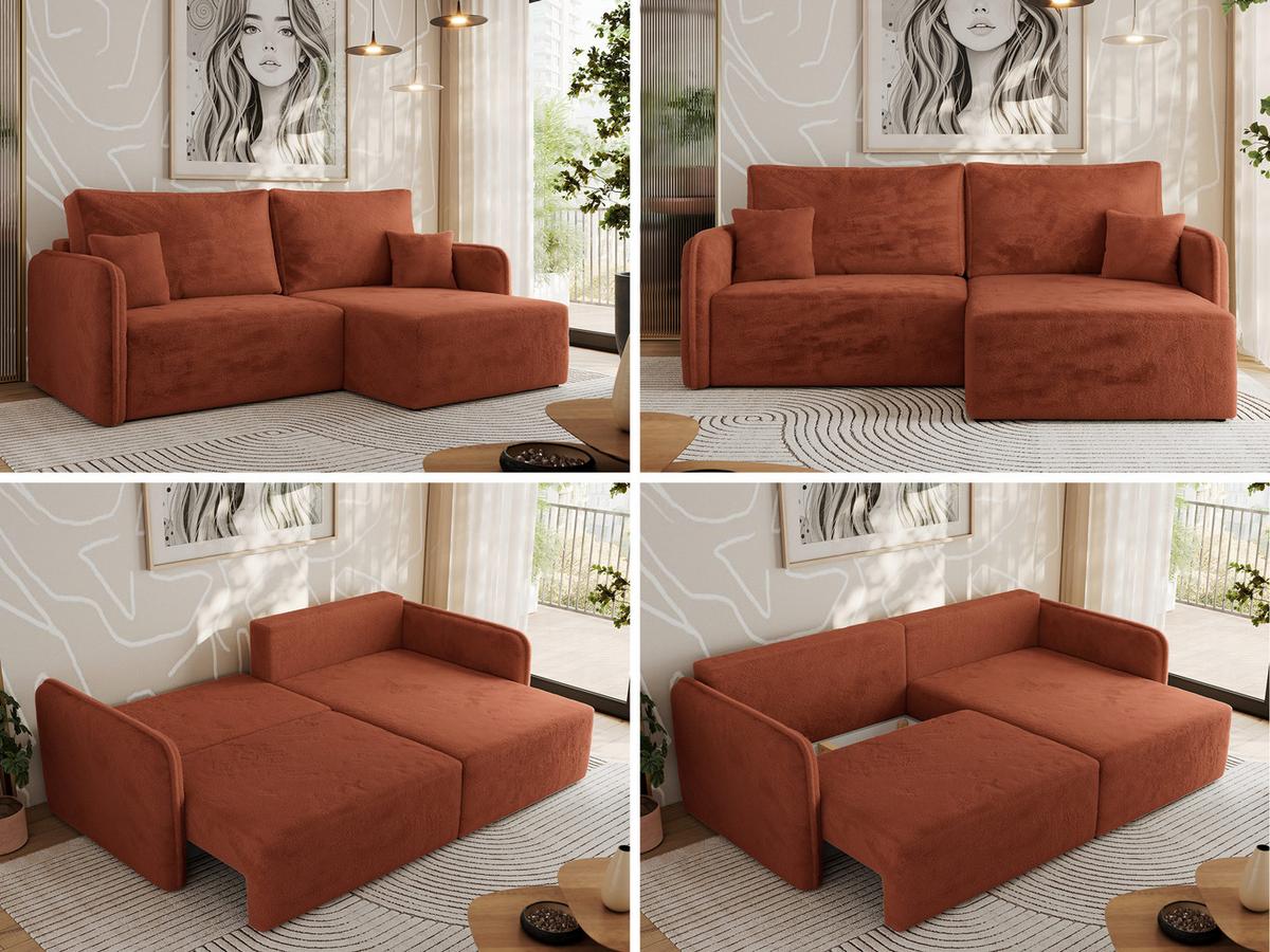 ECKSCHLAFSOFA MESTO L Orange Plüsch - rechts - Schwarz/Orange, Kunststoff/Textil (147/227cm) - MKS