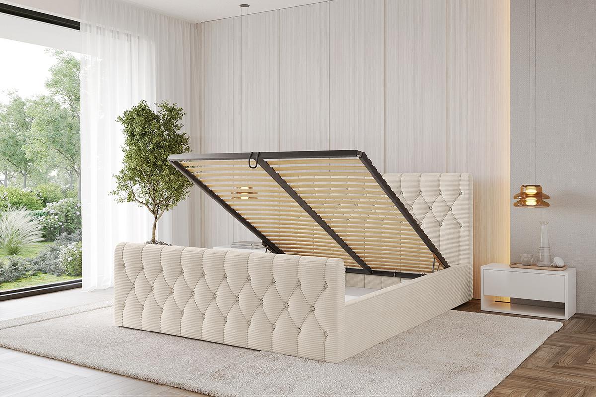 POLSTERBETT mit Bettkasten, Fußteil und Lattenrost, Boxbett mit Matratze H3/H4 - RENO-Z 180x200 Beige - Creme, Holzwerkstoff/Textil (180/200cm) - ALTDECOR