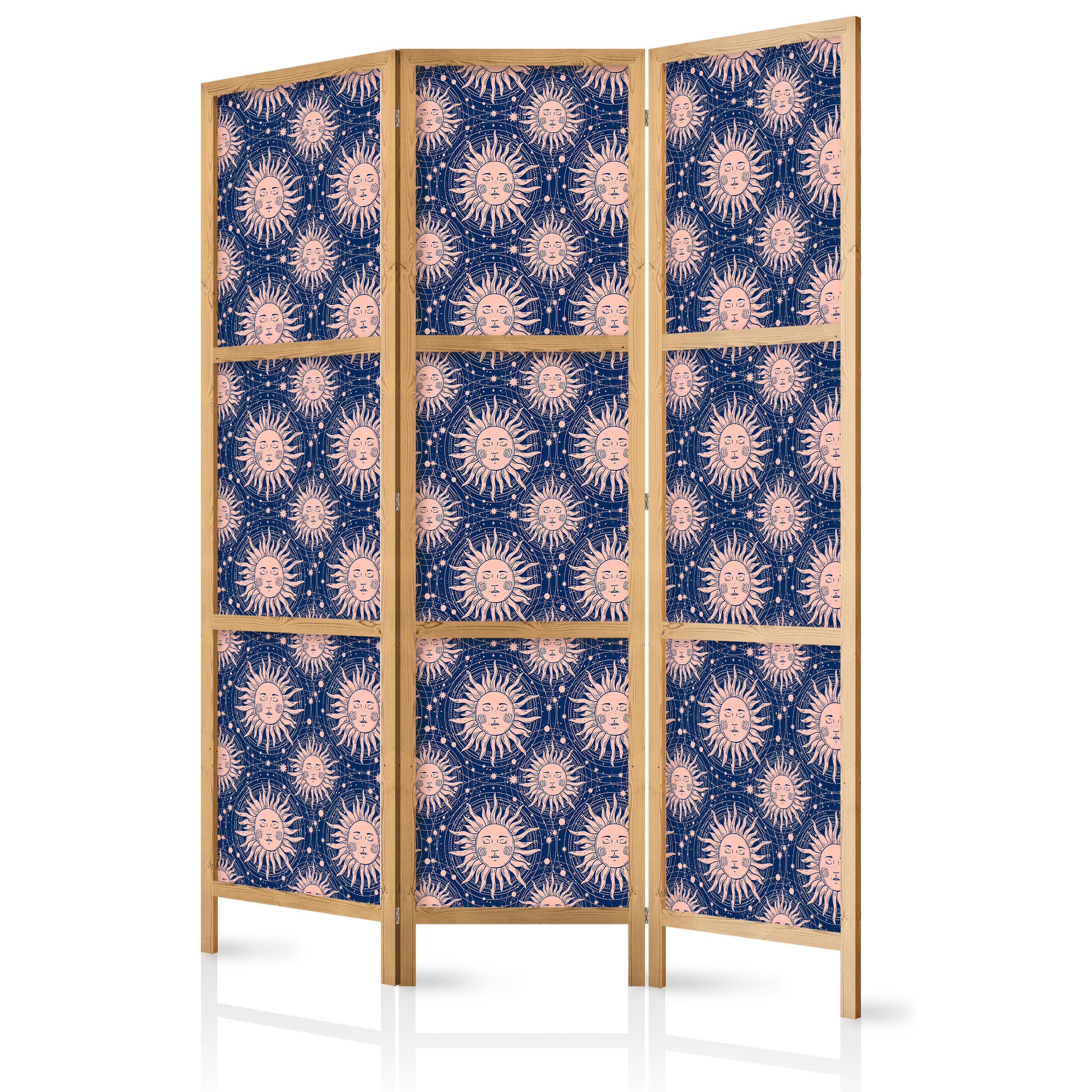 PARAVENT Japanischer 3-tlg 135x172 cm Sonnen - Blau, Holz/Textil (135/172/3cm) - Muralo