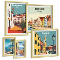 BILDER SET 5er Set - 50x50 cm & 20x30 cm & 40x60 cm Goldrahmen - Architektur der Küstenstädte - Goldfarben, Kunststoff (40/60cm) - TULUP