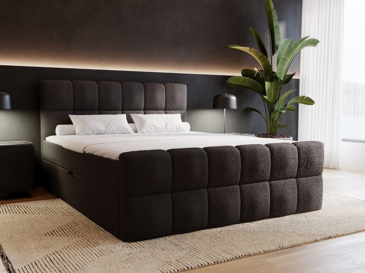 BOXBETT Alicante 140x200 Bouclé-Stoff Schwarz - Schwarz, Holz/Textil (140/200cm) - Graingold