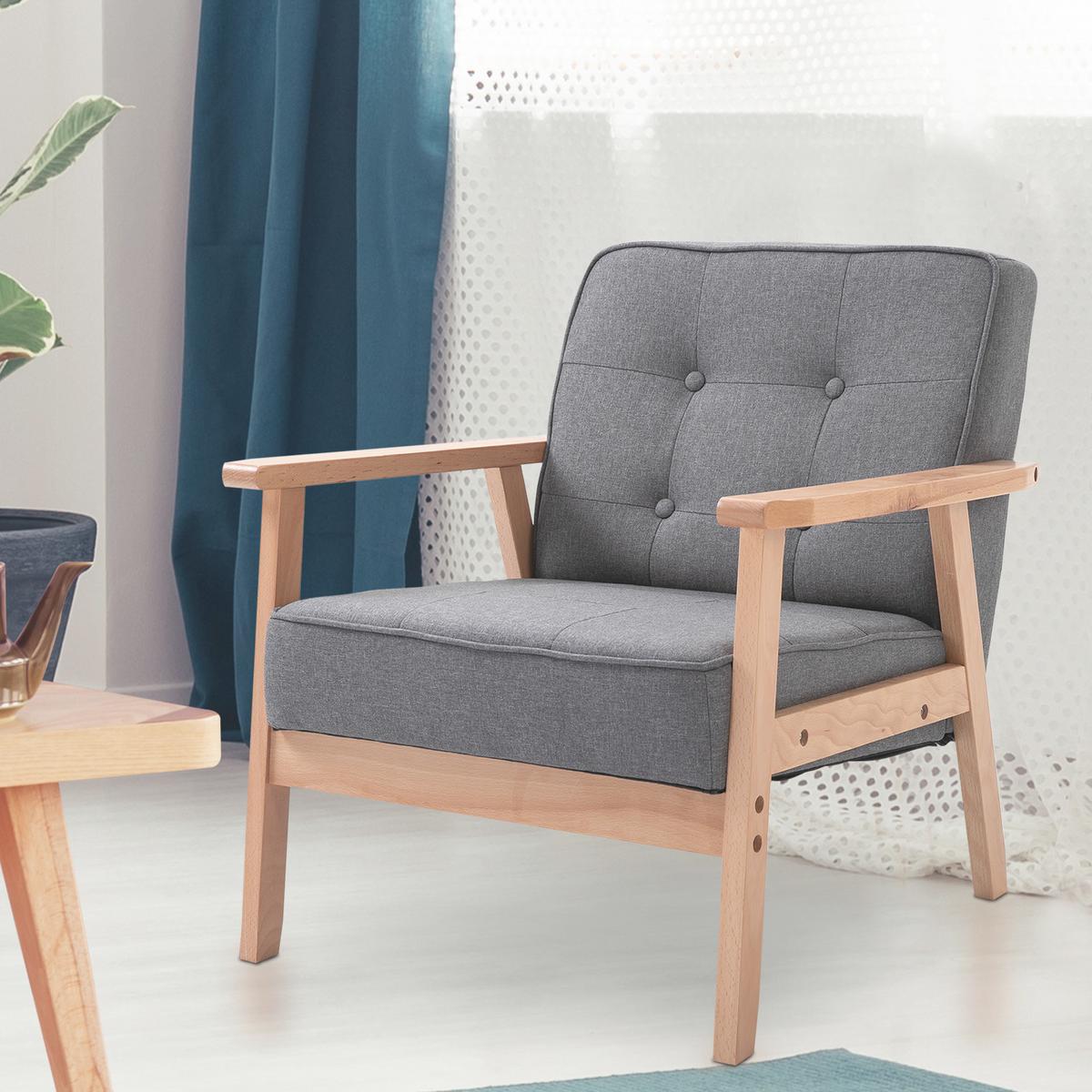 EINZELSESSEL, Loungesessel, Leinen, Grau - Grau, Holz/Kunststoff (70/74/64.5cm) - HOMCOM