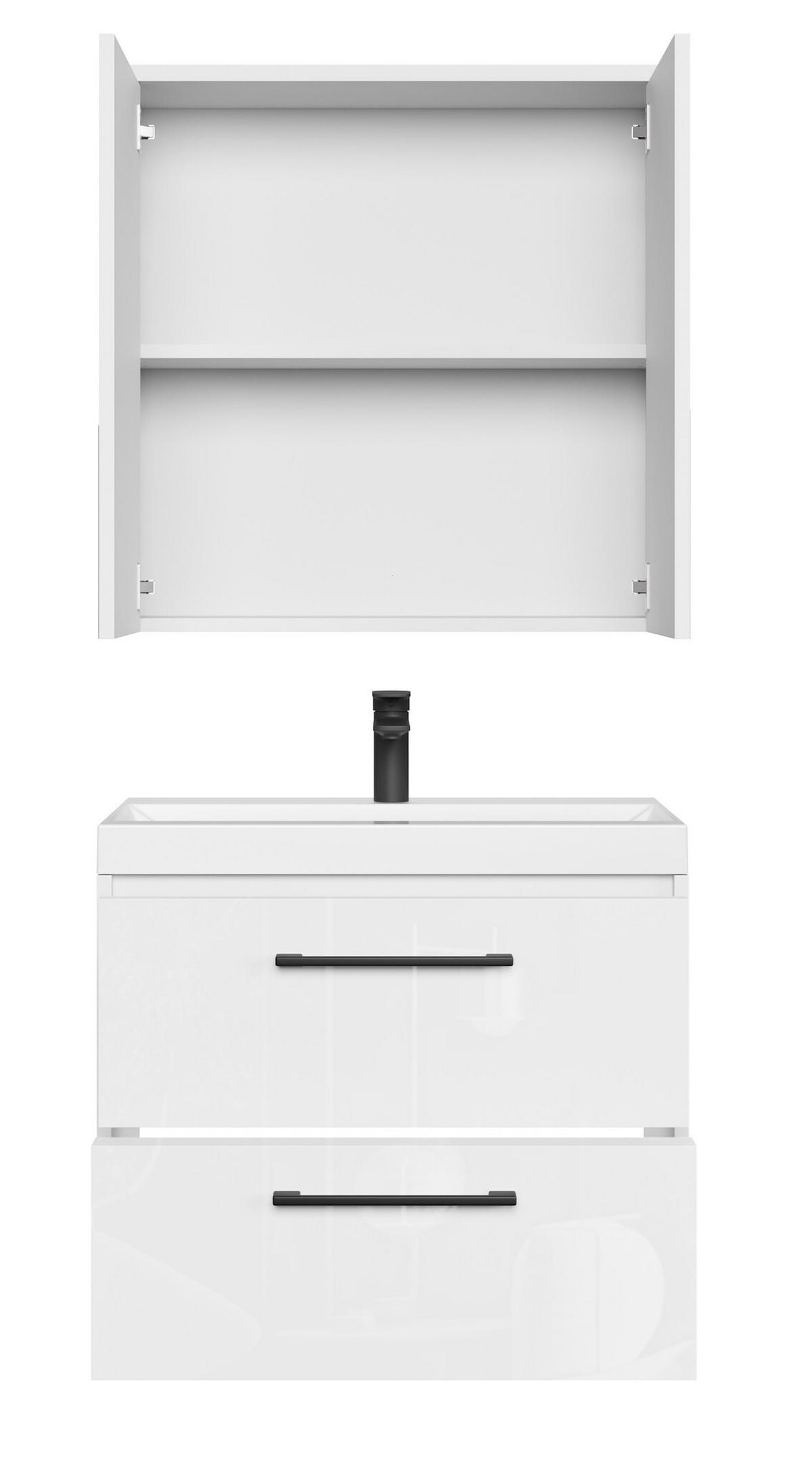 BADMÖBEL-SET Florence 3 Teile Weiß Hochglanz - 60 x 35 x 51 cm - Weiß, Holz (60/51/35cm) - Badplaats