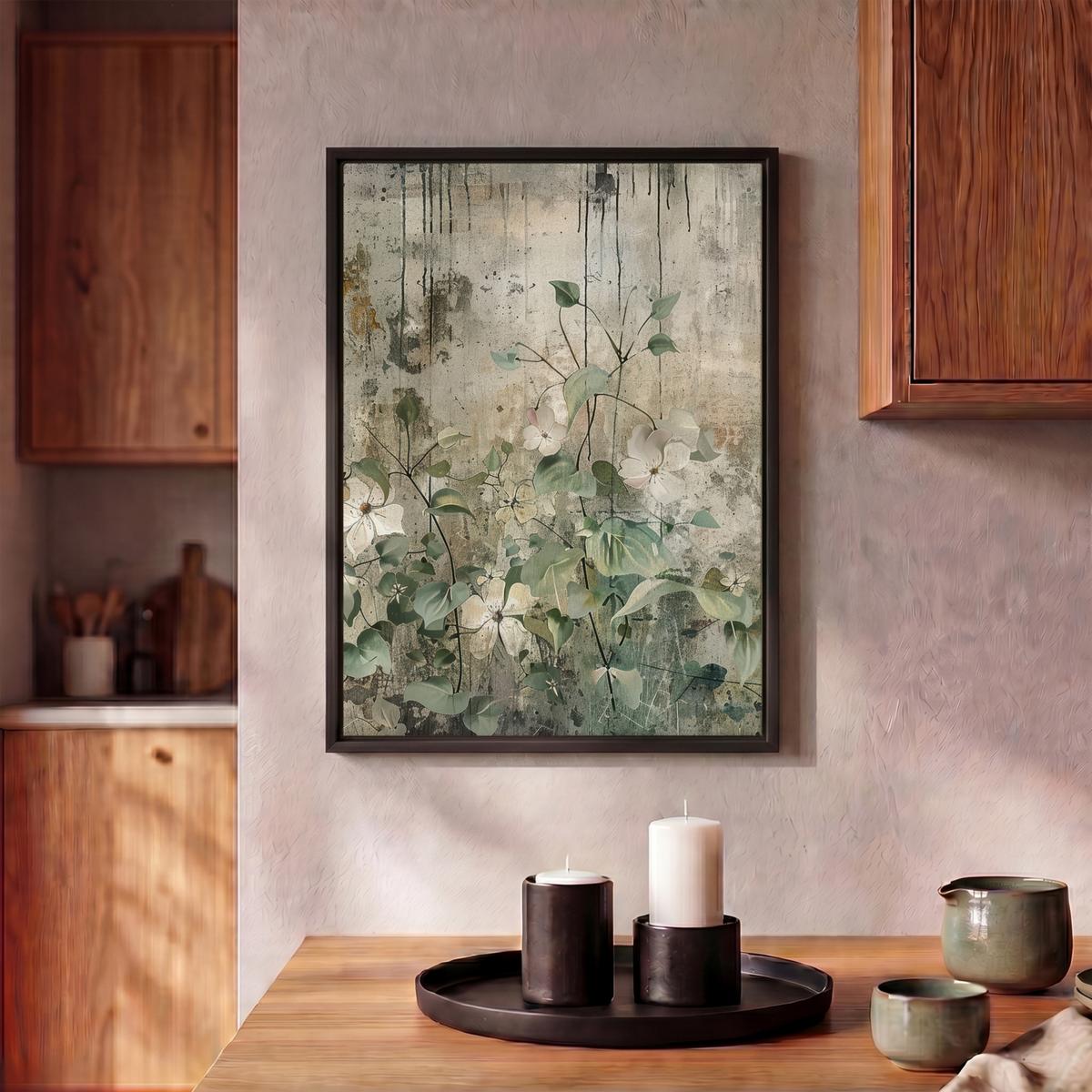 LEINWAND Bilder mit Rahmen - Blumen - Blätter - Abstrakt - Modern - 30x40 - Grau, Textil (30/40cm) - MuchoWow