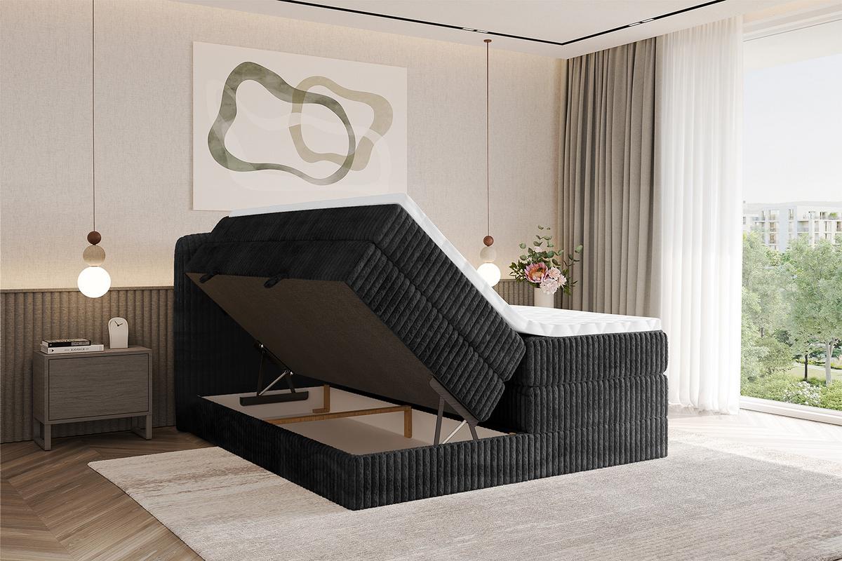BOXBETT mit Matratze H3|H4 - NINA KING - 180x200 cm - Schwarz - Graubraun, Holzwerkstoff (180/200cm) - ALTDECOR