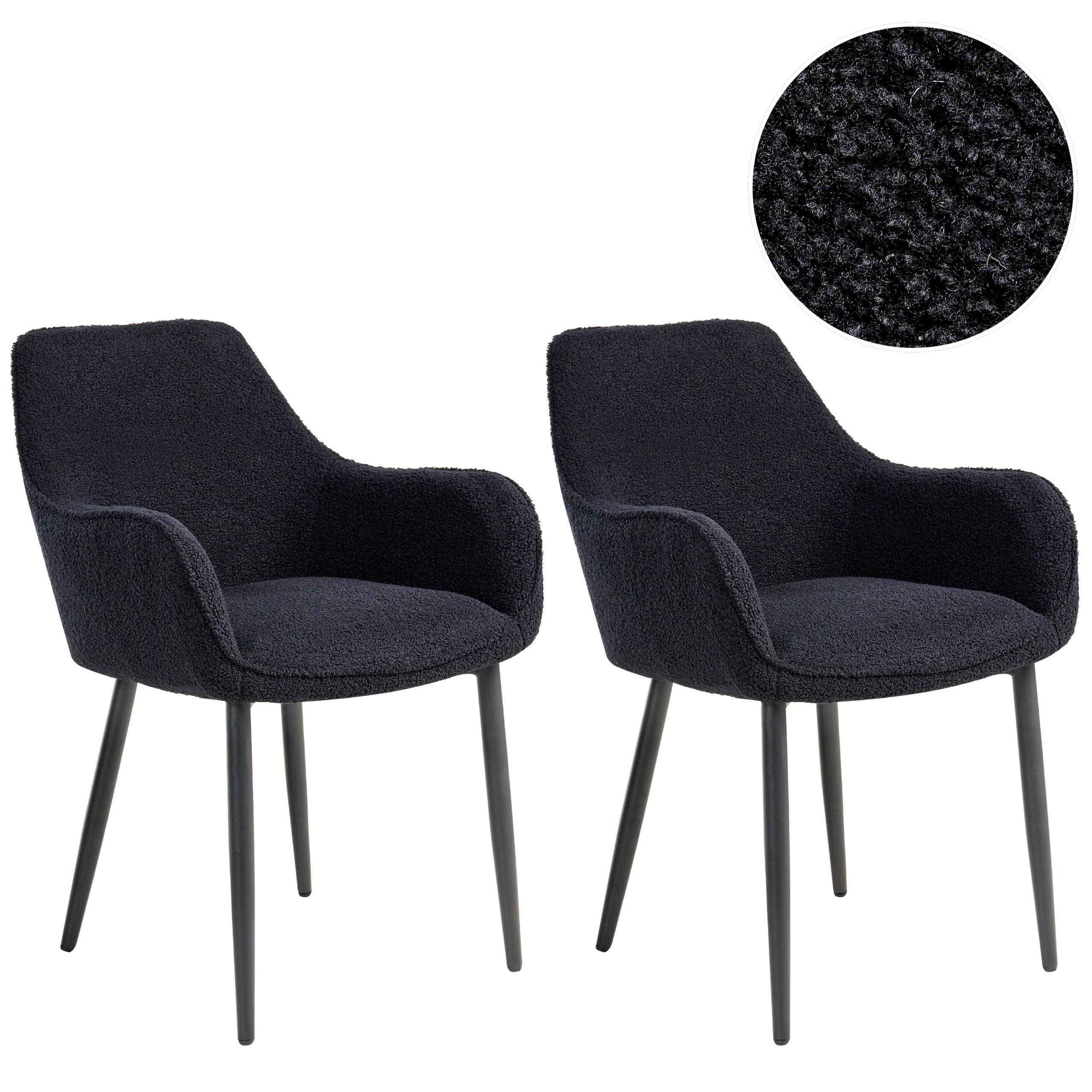 ESSZIMMERSTUHL 2er-Set Bouclé Schwarz Alden - Schwarz, Textil (59/85/61cm) - Beliani