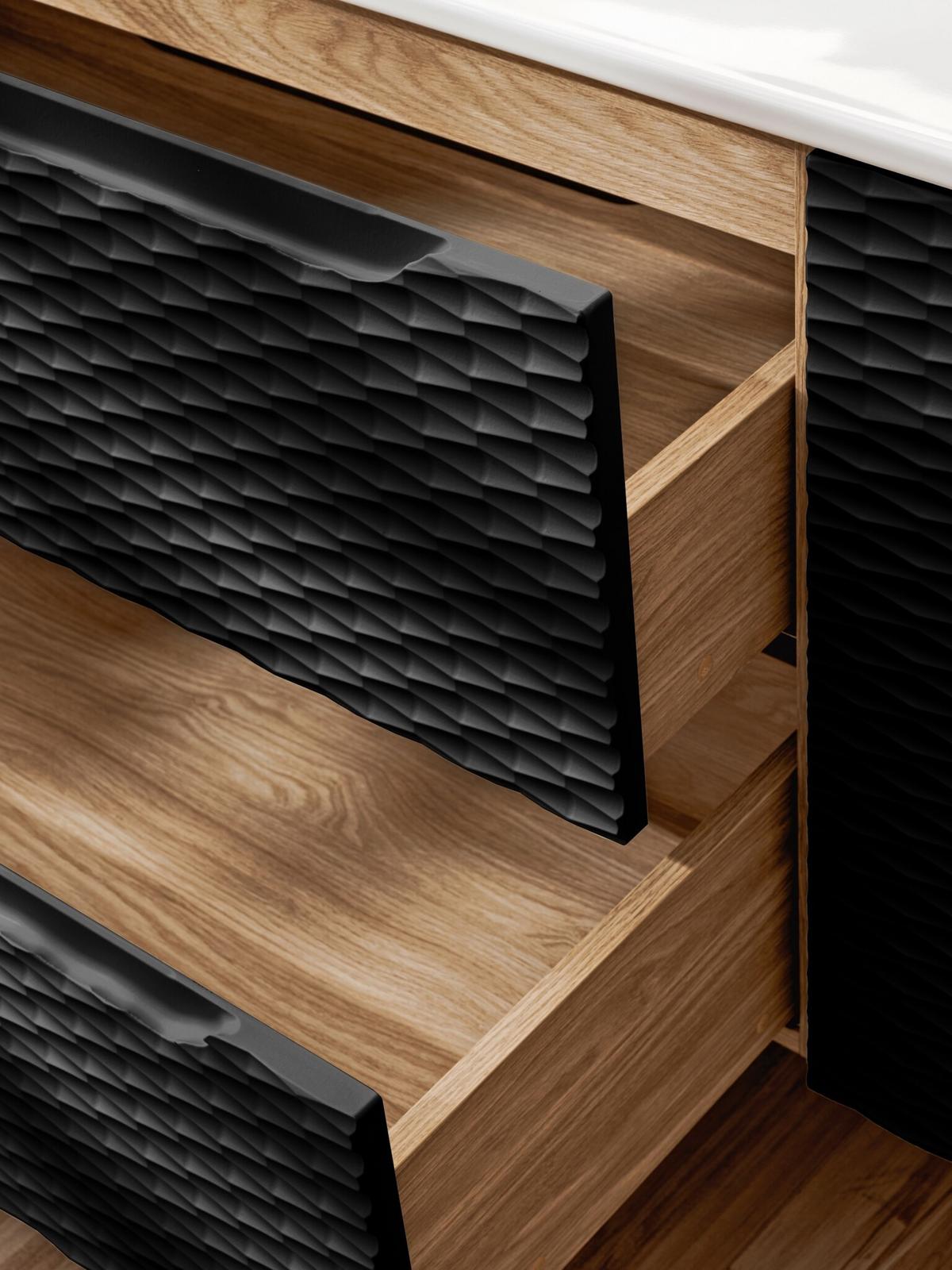 WASCHBECKENUNTERSCHRANK Ocean 2 Schubladen Schwarz Matt mit Eiche - 60 x 46 x 59 cm - Eichefarben/Schwarz, Holz (60/59/46cm) - Badplaats