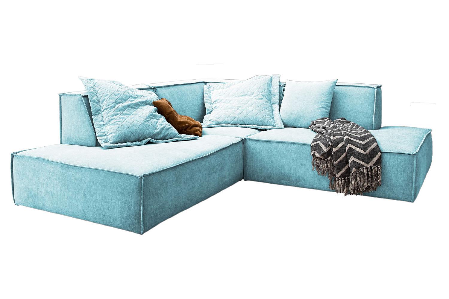 ECKSOFA SAMU Hellblau Webstoff - Schwarz/Hellblau, Textil (226/224cm) - KAWOLA