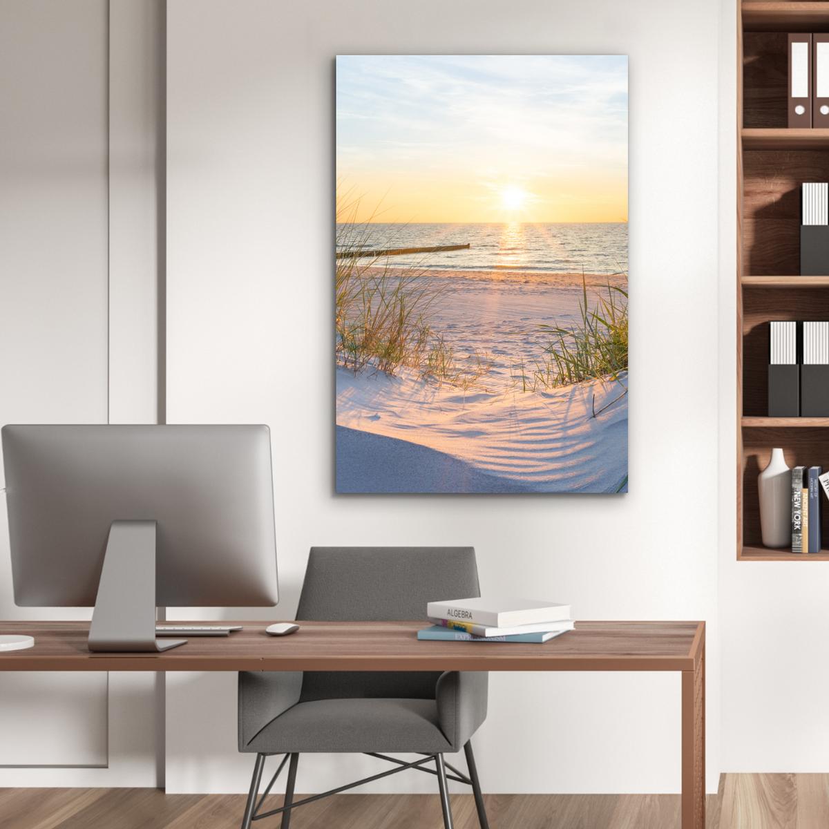 METALLBILD Strand - Sonne - Düne - Gras - Sand - Horizont 80x120 cm - Hellblau, Metall (80/120cm) - MuchoWow