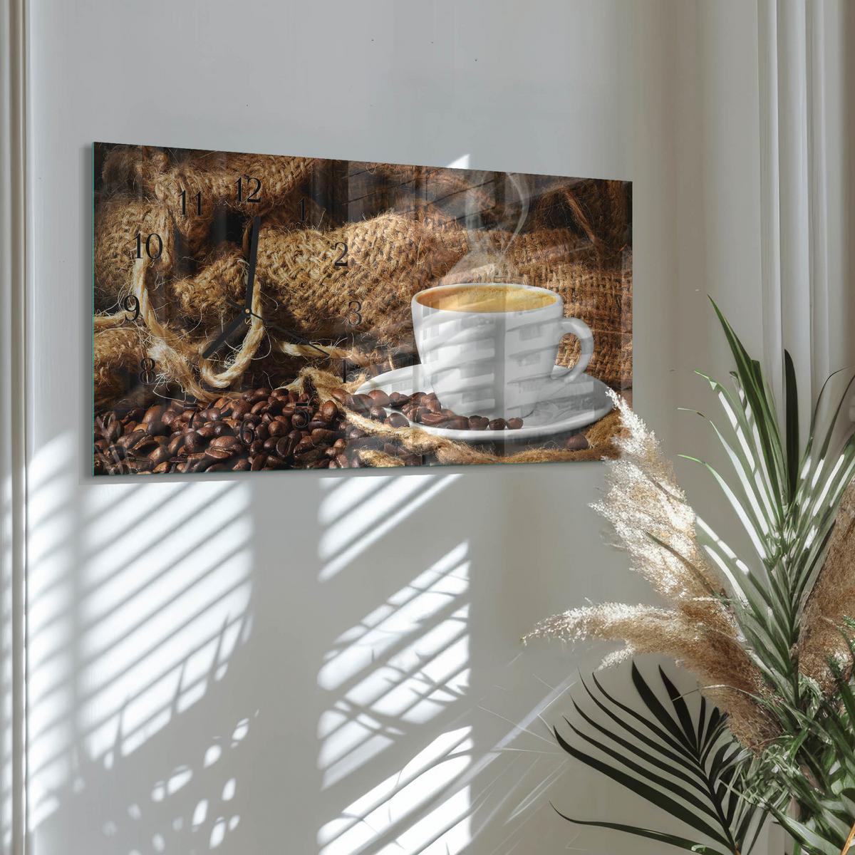 WANDUHR aus Glas 60x30 cm - Kaffeebohnen - Braun, Glas (60/30/0.4cm) - TULUP