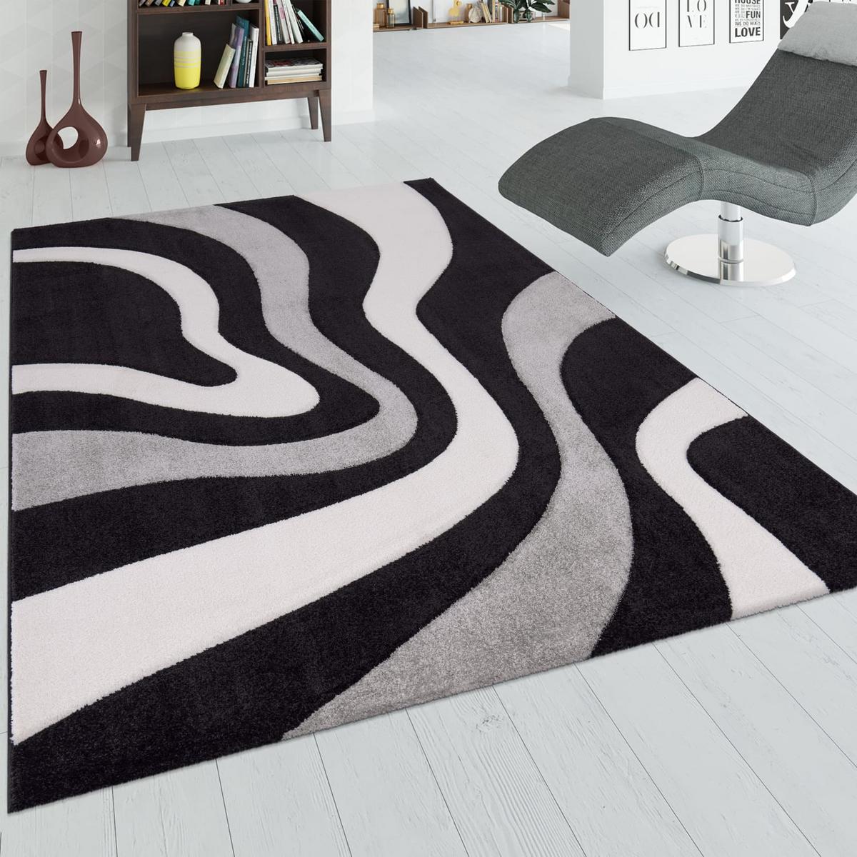 KURZFLORTEPPICH, abstrakt, aus Polypropylen, Schwarz, 60 x 110 cm - Schwarz, Textil (60/110cm) - KADIMA DESIGN